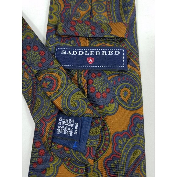 Saddlebred Mens Necktie lot of 3 Gold Navy Plaid Paisley Silk & Silk Blend ties - Picture 6 of 10